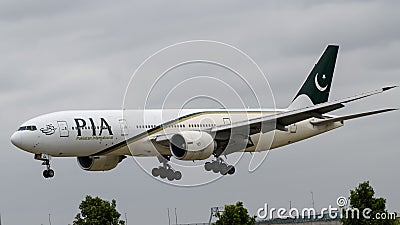 Pakistan International Airlines Boeing 777 landing Editorial Stock Photo