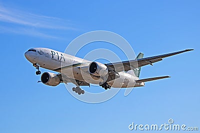 Pakistan International Airlines PIA Boeing 777-200LR Worldliner On Final Approach Editorial Stock Photo