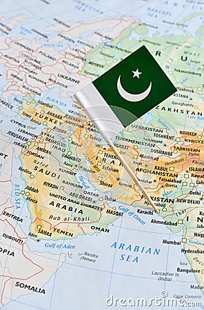 Flag of Pakistan on map Stock Photo