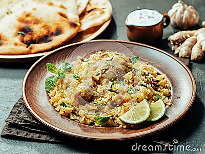 Pakistani chicken biryani rice, copy space Stock Photo