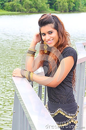 Pakistani model by the river Stock Photo