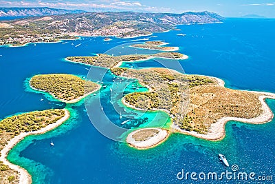Pakleni otoci yachting destination arcipelago aerial view, Hvar island Stock Photo