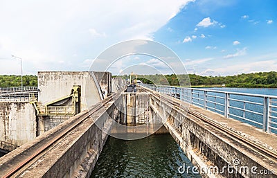 Pakmun hydroelectric dam in ubonratchathani thailand Stock Photo