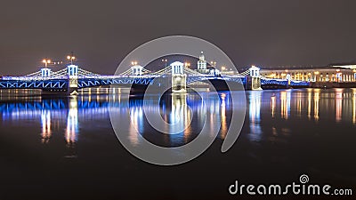 Palace Bridge and Kunstkamera during New Year and Christmas holidays, Saint Petersburg, Russia Stock Photo