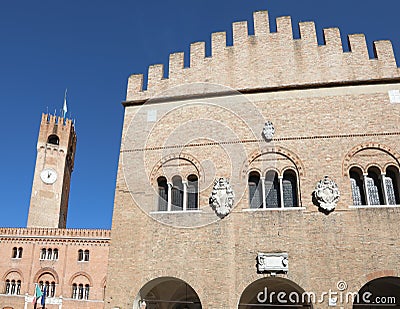 Palace called Palazzo dei Trecento and the CivicTower with clock Stock Photo