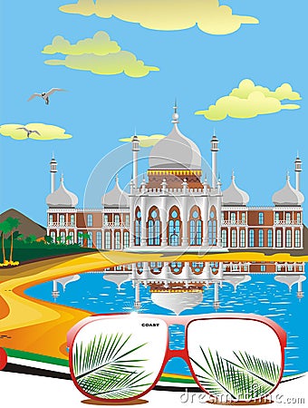 Palace on the coast - Arab landscape Cartoon Illustration