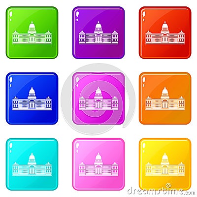 Palace of Congress , Argentina icons 9 set Vector Illustration
