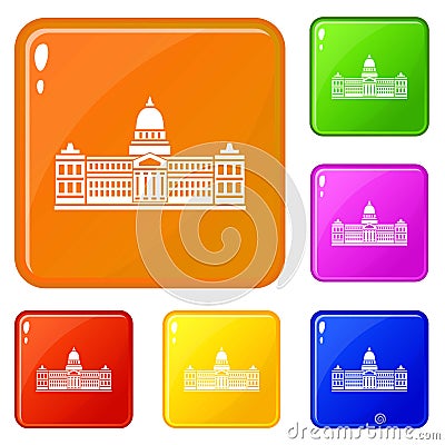 Palace of Congress , Argentina icons set vector color Vector Illustration