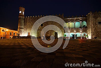 Palace of Cortes at night, Cuernavaca Editorial Stock Photo