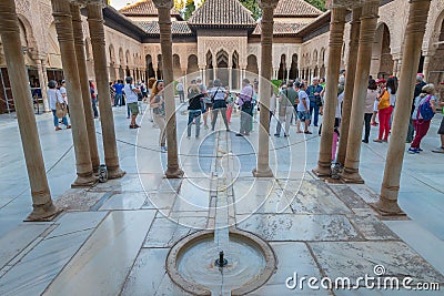 Palace and court of the Lions, Nasrid Palaces, Alhambra, Granada Editorial Stock Photo