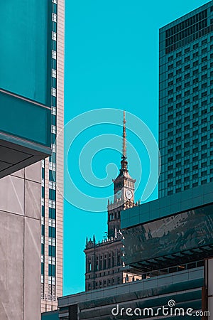 Palace of Culture and Science at the center of Warsaw, Poland Editorial Stock Photo