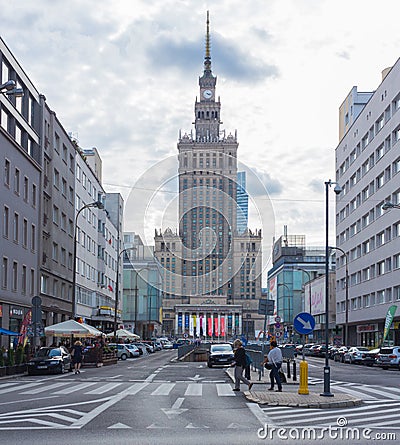 The Palace of Culture and Science (Palac Kultury i Nauki or PKiN) in Warsaw, Poland. Editorial Stock Photo