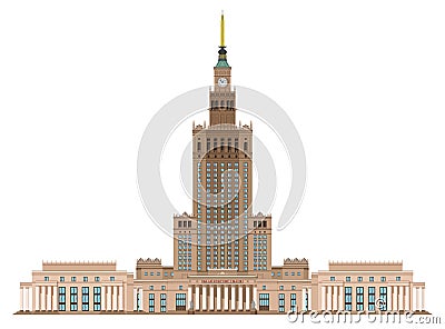 Palace of Culture and Science Warsaw, Poland. Isolated on white background vector illustration Vector Illustration