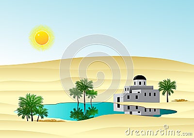 The palace in the desert. Vector Illustration