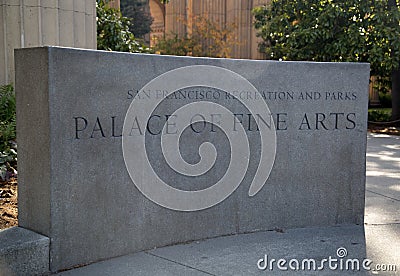 The Palace of Fine Arts sign Stock Photo