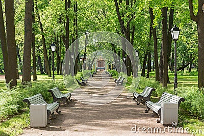 Palace Garden of the Kamennoostrovsky Palace on Kamenny Island in St. Petersburg Stock Photo