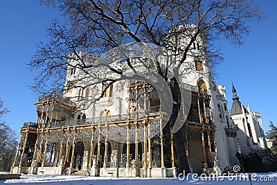 Palace Hluboka with terrace during winter Stock Photo