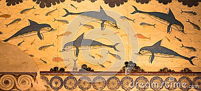 Knossos Palace Dolphins Fresco in Crete, Greece Stock Photo