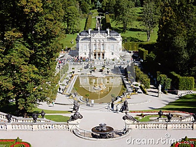 Romantic castle Palace Linderhof - Neo-Rococo style - Germany Editorial Stock Photo