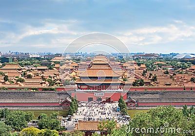 Palace Museum against a cloudy blue sky, Beijing, China Stock Photo