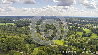 Muskau Park, UNESCO, Poland, 08.2017,aerial view Editorial Stock Photo