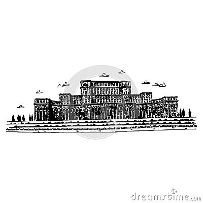 The Palace of the Parliament - Bucharest, Romania Cartoon Illustration