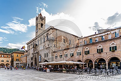 The Palace of the People`s Captains in Piazza del Popolo, Ascoli Piceno Italy Editorial Stock Photo