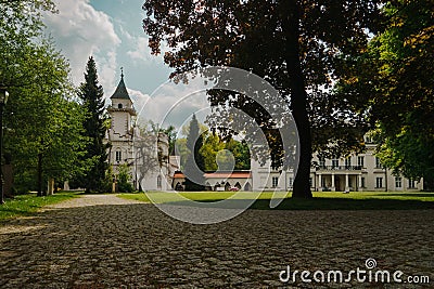 Palace in Radziejowice. Neo-Gothic part of the palace complex - Zameczek Stock Photo