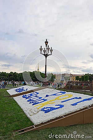 Palace square, exhibition of paintings of flowers Editorial Stock Photo