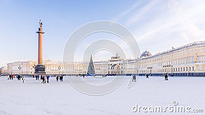 Palace Square in St. Petersburg. General Staff building winter v Editorial Stock Photo