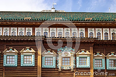 The windows of palace of Tsar Alexei Mikhailovich in the Kolomenskoye Museum Reserve, Moscow city, Russia Stock Photo