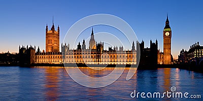 The Palace of Westminster at dusk Stock Photo