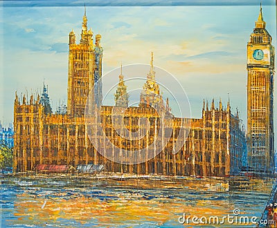 Palace of Westminster and Elizabeth Tower-BIG Ben of London - Oil Painting Stock Photo