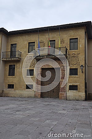 Palacio de Arzobispal Building from Plaza de Corrada del Obispo Square of Oviedo City in Spain Stock Photo