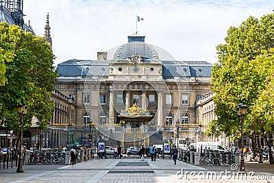 Palais de Justice courthouse and Place Louis Lepine square on Ile de la Cite island in Paris, France Editorial Stock Photo