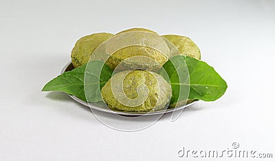 Palak Poori Indian Vegetarian Breakfast on a Steel Plate Stock Photo