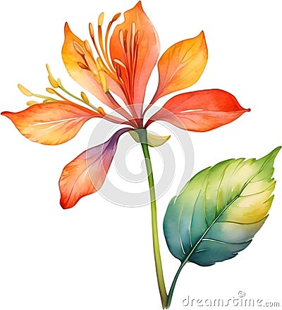Palash flower, watercolor painting of Palash flower. AI-Generated. Stock Photo