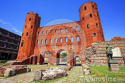 The Palatine Towers ancient roman gate, Turin, Italy Stock Photo