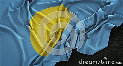 Palau Flag Wrinkled On Dark Background 3D Render Stock Photo