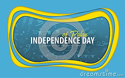 Palau. Independence day greeting card. Paper cut style. Vector Illustration