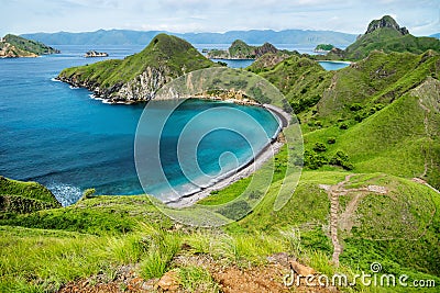 Palau Padar with ohm shaped beach in Komodo National Park, Flores, Indonesia Stock Photo