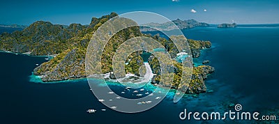 Palawan, Philippines aerial panorama natural scenery of tropical Miniloc island with Big and Small lagoon. El Nido Stock Photo