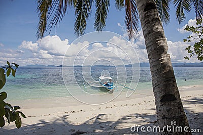 Palawan, the Philippines - 24 November 2018: turquoise sea lagoon and boats, tropical island landscape Editorial Stock Photo