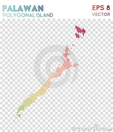 Palawan polygonal map, mosaic style island. Vector Illustration