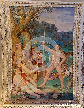 Palazzo Farnese - Loggia of Hercules, frescoes of Federico Zuccari Editorial Stock Photo