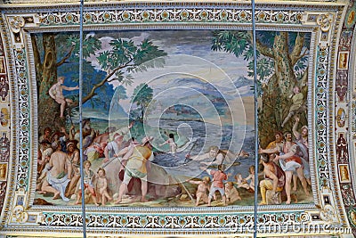 Palazzo Farnese - Loggia of Hercules, frescoes of Federico Zuccari Editorial Stock Photo