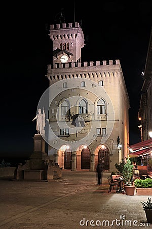 Palazzo Pubblico in San Marino at night Editorial Stock Photo