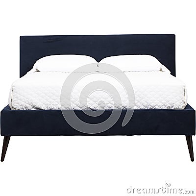 Palazzo Queen Size Bed with white mattress, Low Profile Bed Frame Low Profile Queen, Tufted Bed Frame King with white background Stock Photo