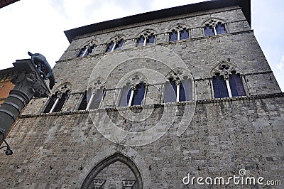 Palazzo Tolomei Buildings from Plazza Tolomei Square of Siena Medieval City. Tuscany. Italy Stock Photo