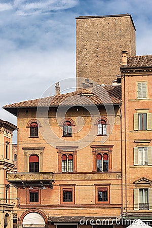 Palazzo and Torre degli Scappi - Medieval tower and palace in Bologna Italy Stock Photo